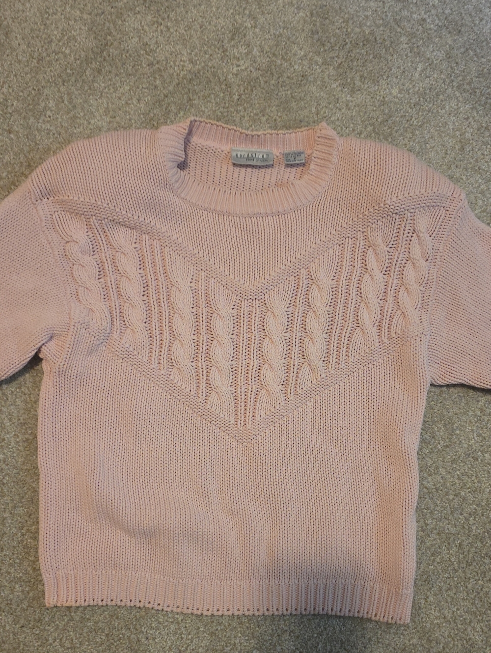 Womans  Cable Knit Short-Sleeve Sweater - Dusty Pink
